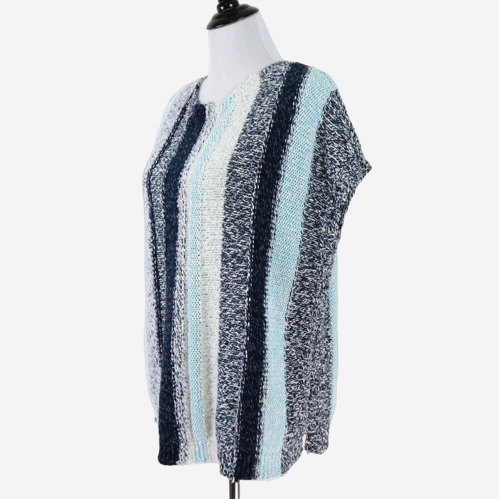 J Jill Size M Mixed Knit Top Heather Stripe Pullover Blue Gray